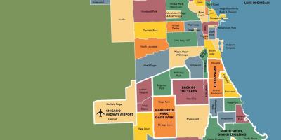 Chicago neighborhood map - Mapa čtvrti ve městě Chicago (Spojené Státy