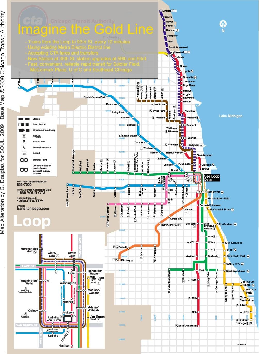 Chicago vlak mapě modrou čáru