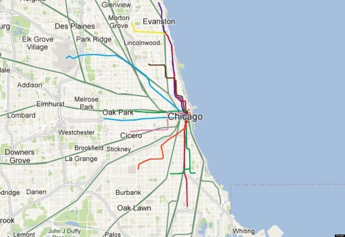 Chicago modrá linka vlak mapě
