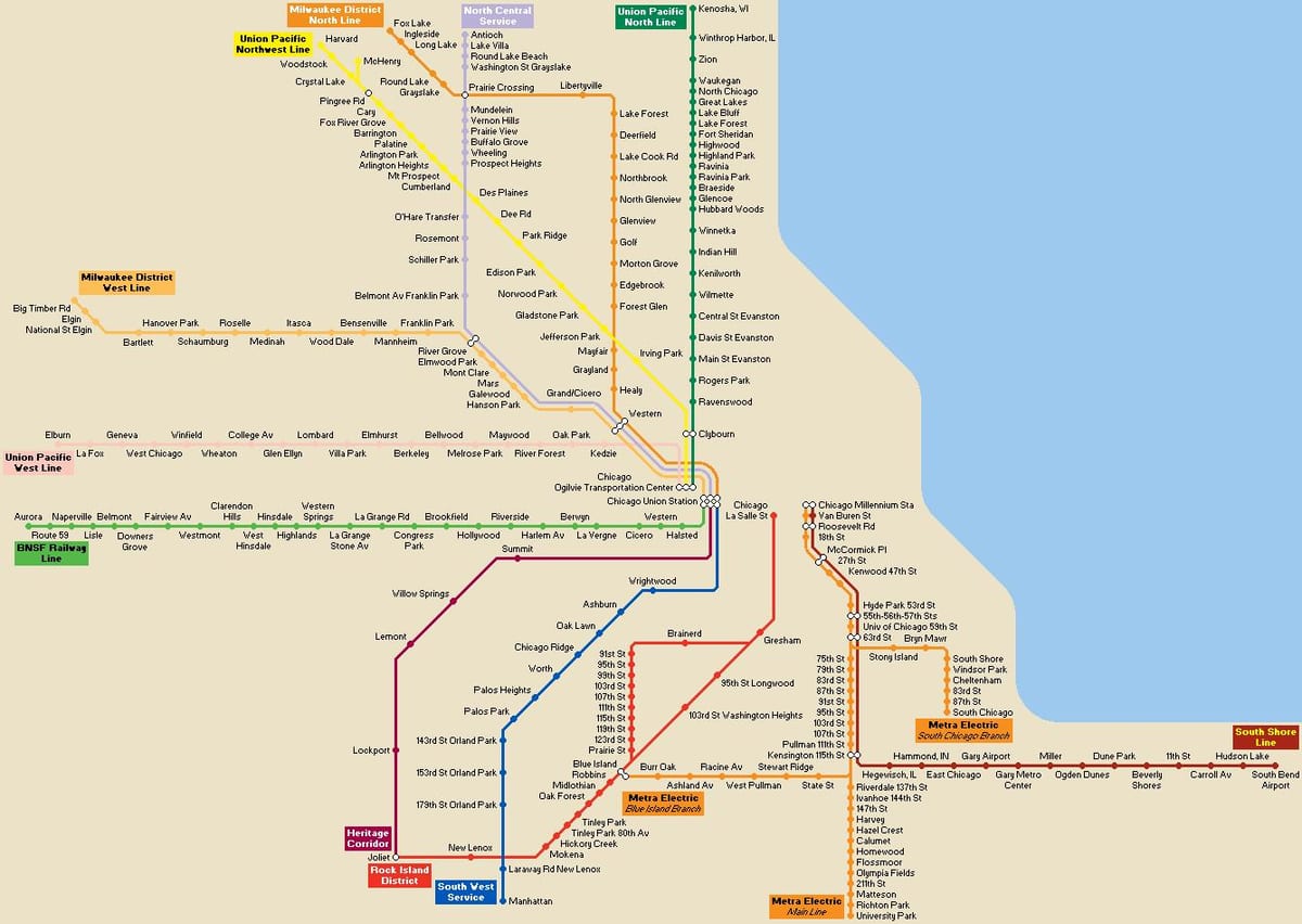 Chicago veřejná doprava mapa