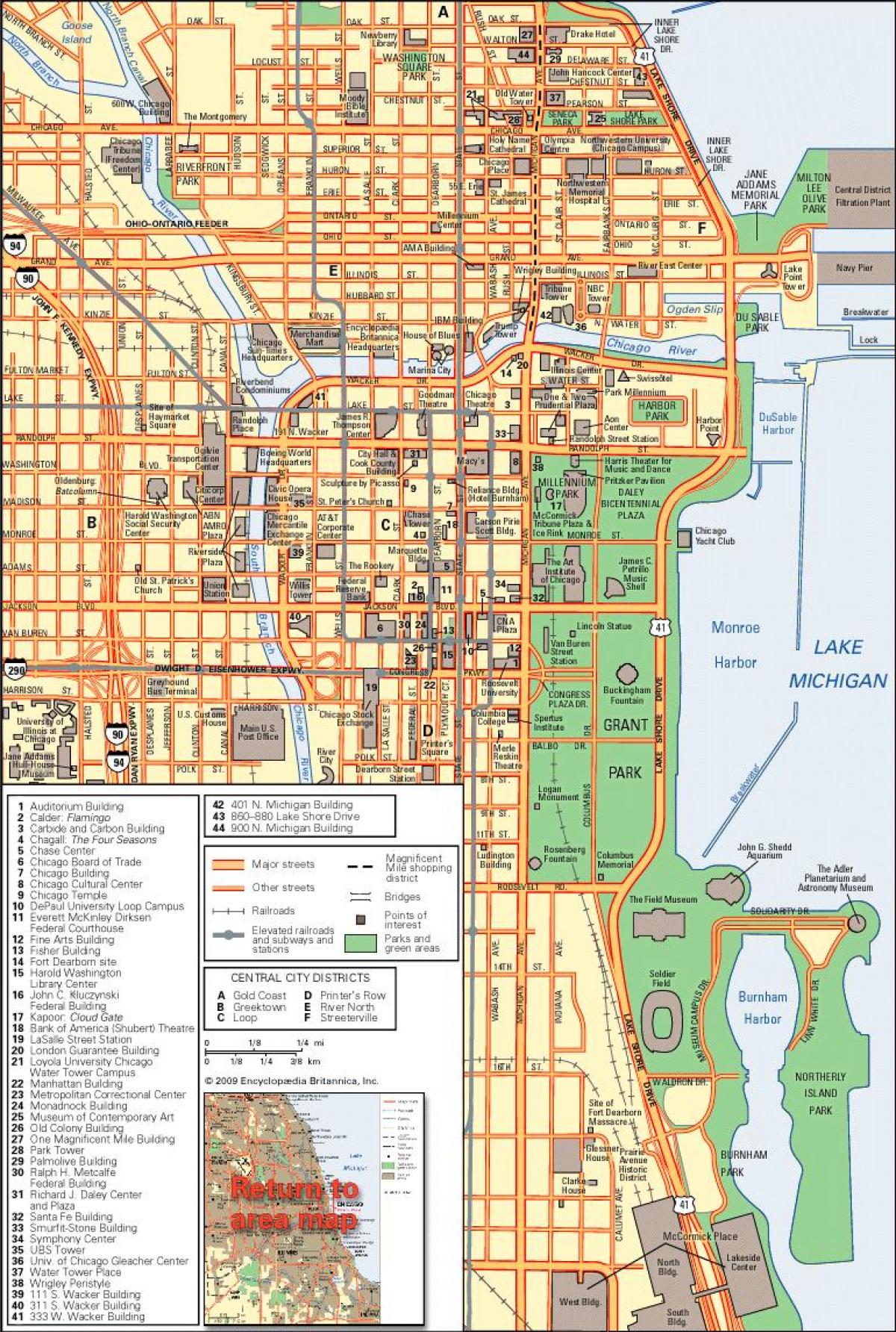 mapa Chicago downtown