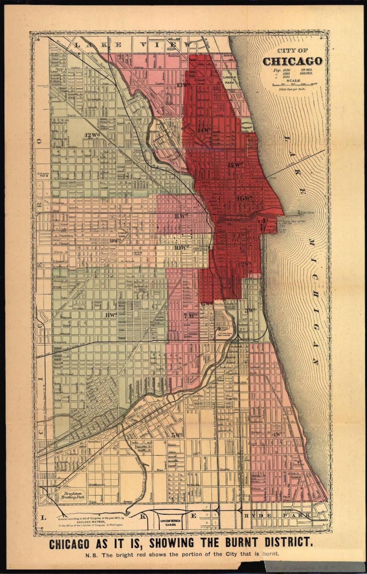 mapa velký požár v Chicagu