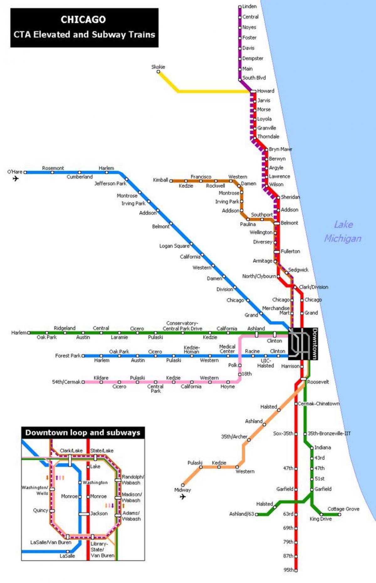 mapa metra v Chicagu