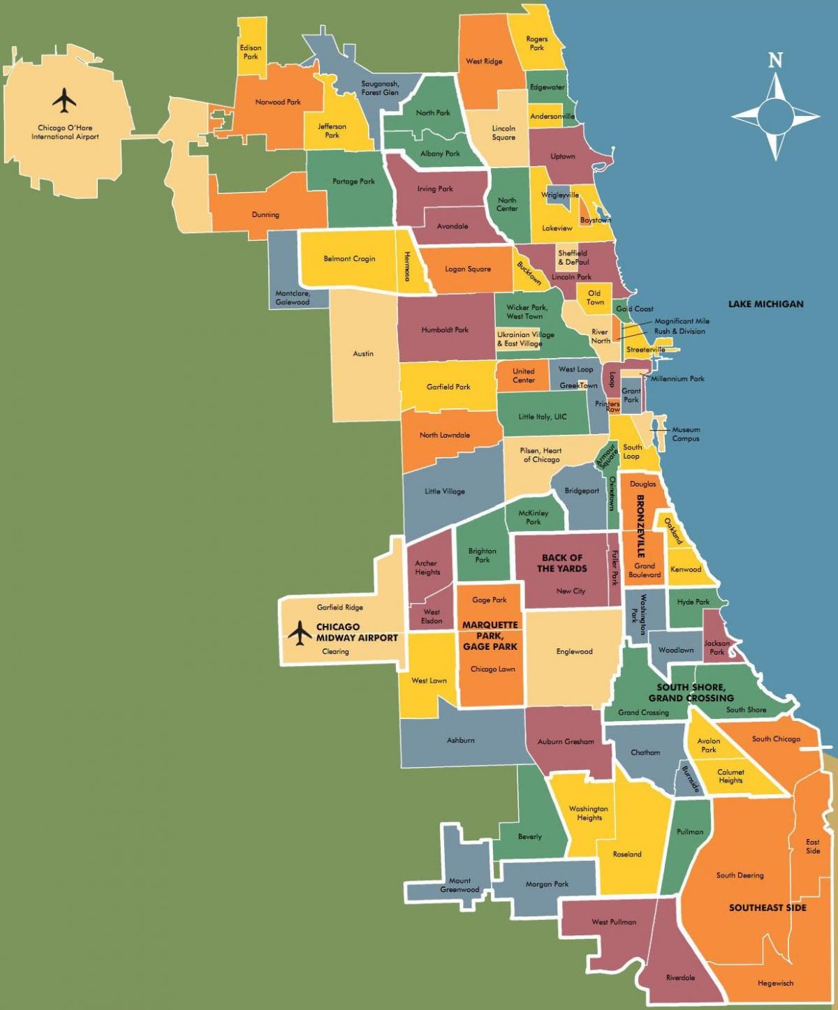 mapa čtvrtí v Chicagu