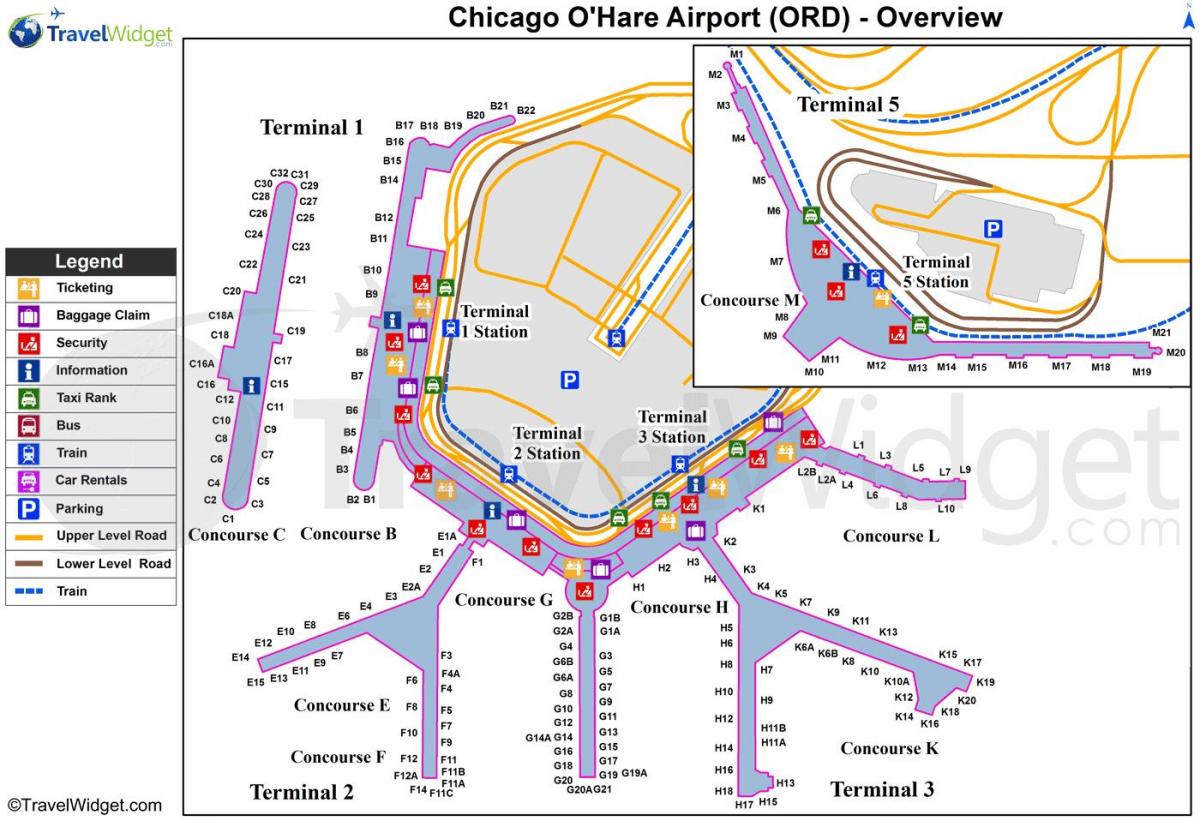 Chicago O ' Hare mezinárodní letiště mapě