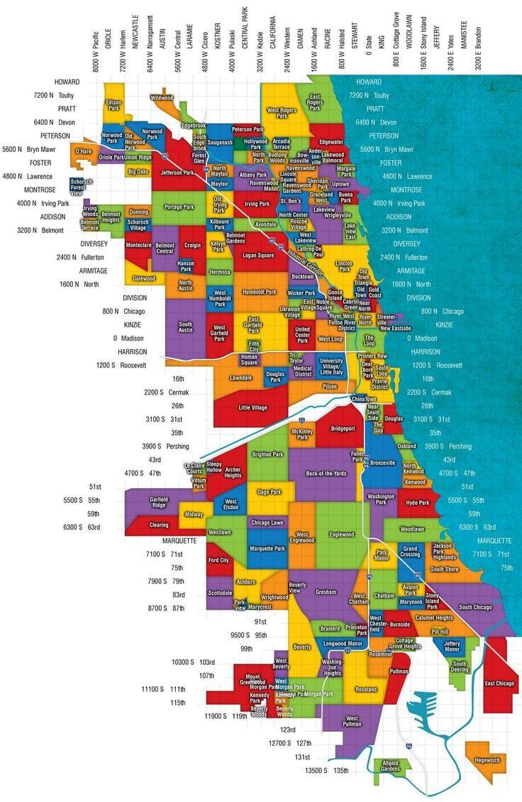 Chicago a předměstí mapa