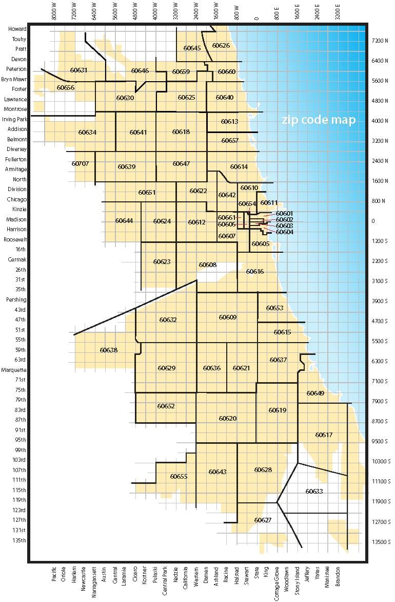 mapa Chicago psč