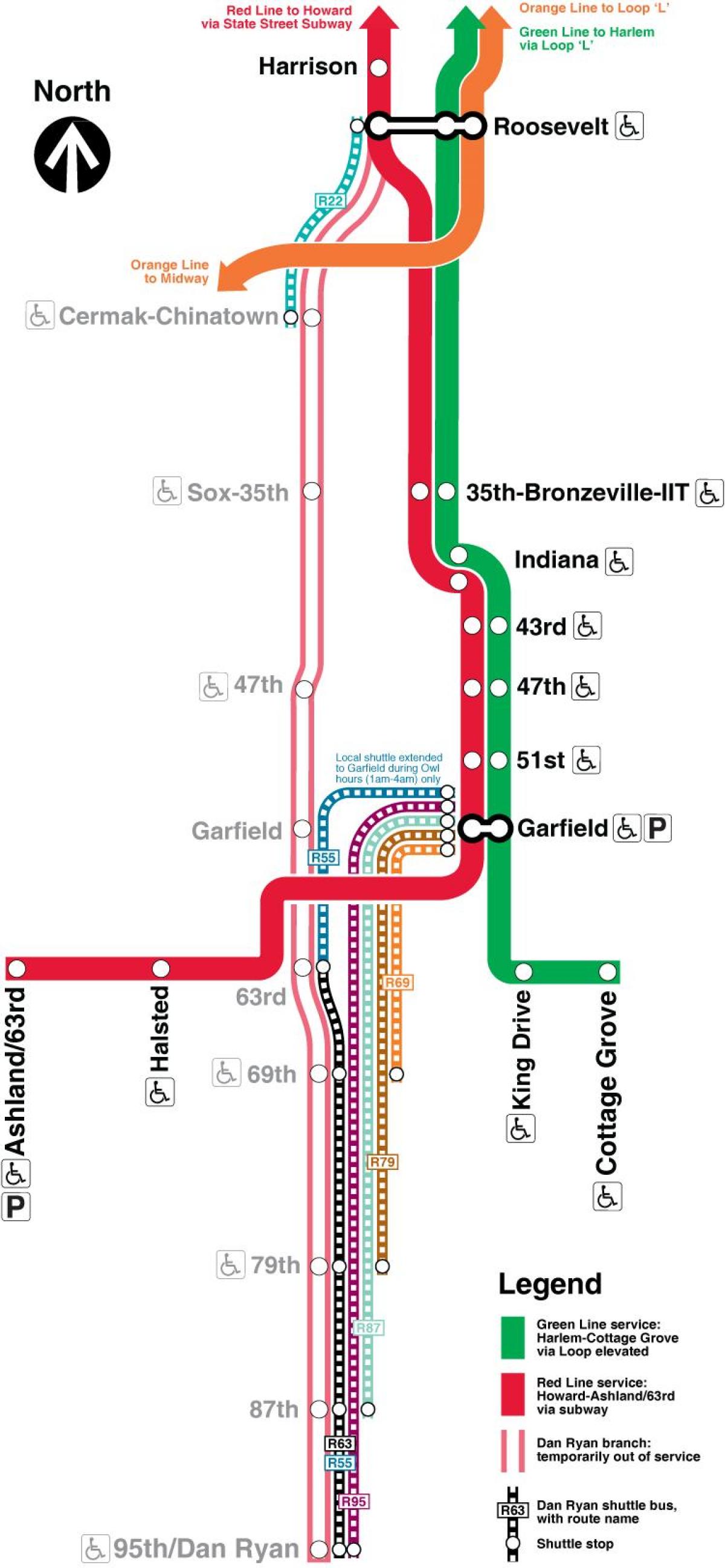 Chicago cta červená čára mapě