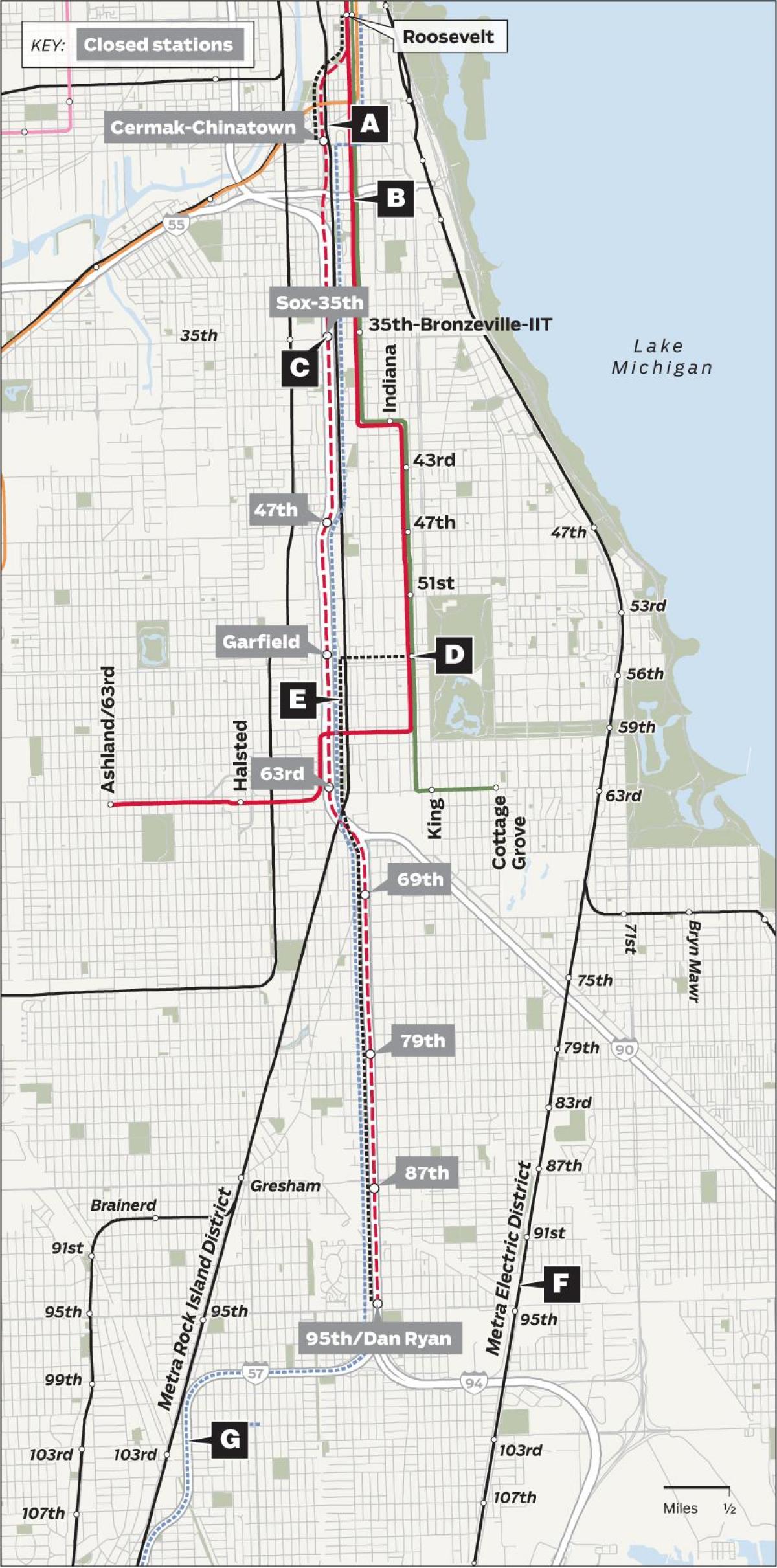 redline Chicago mapě