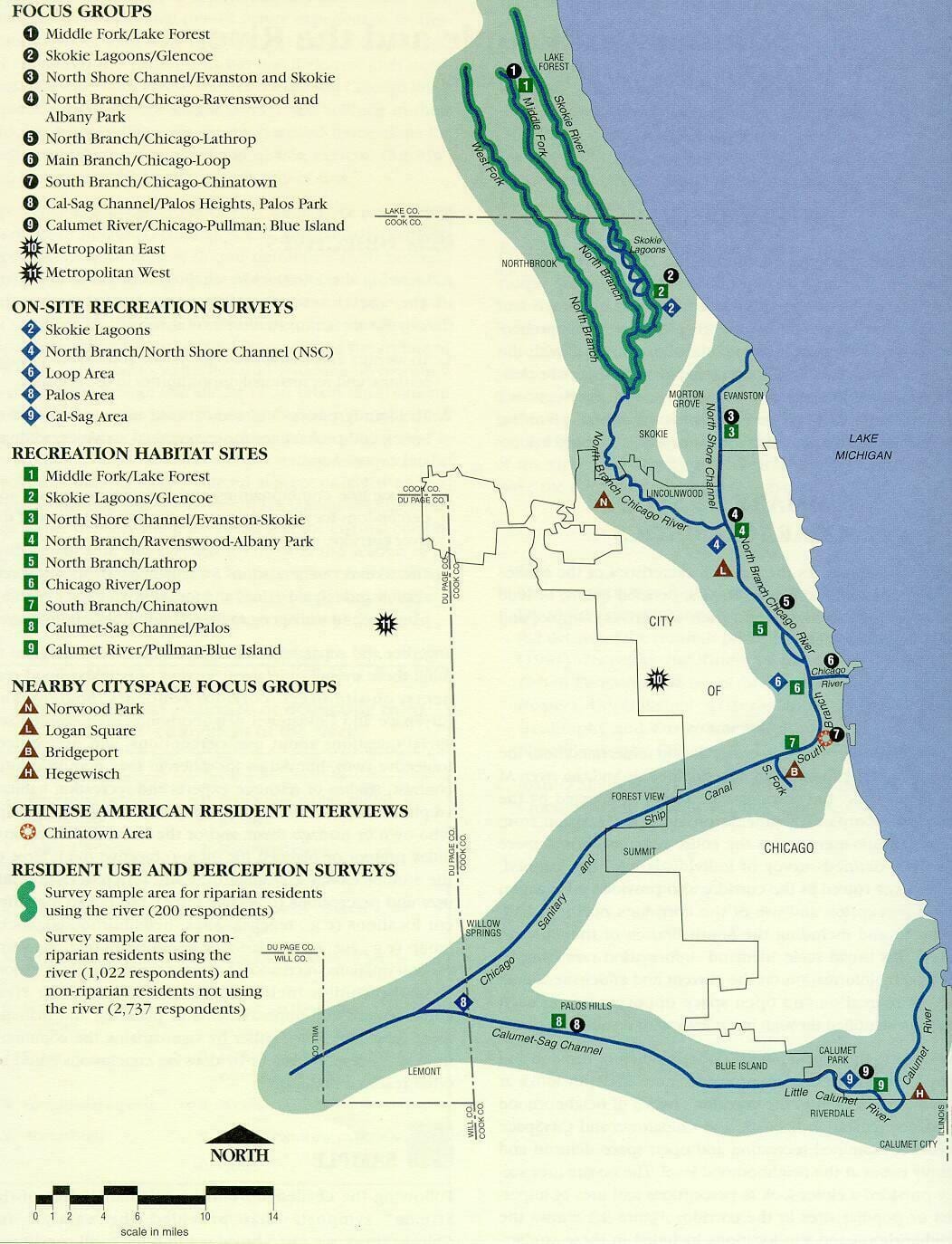 mapa Chicago river