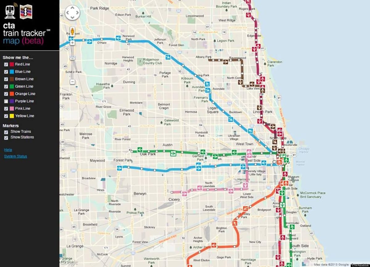 Chicago dopravní veřejnosti mapě