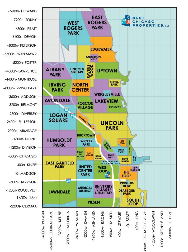 čtvrtí v Chicagu mapě