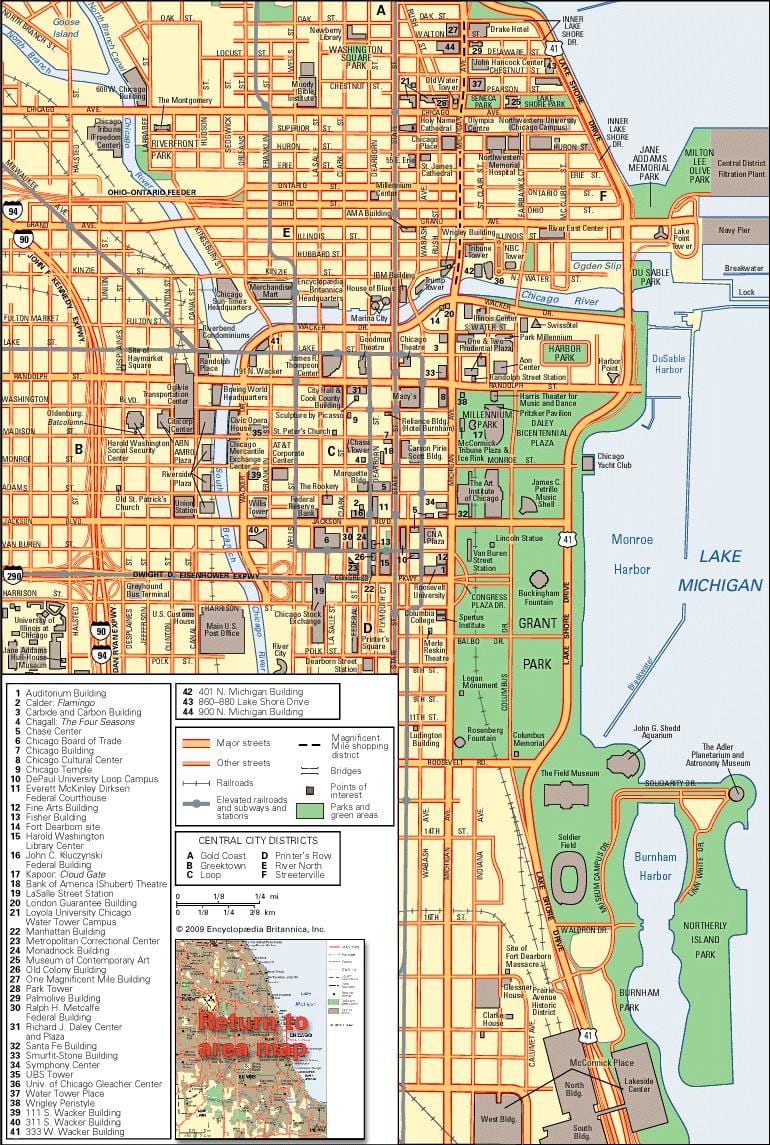 mapa centra Chicaga