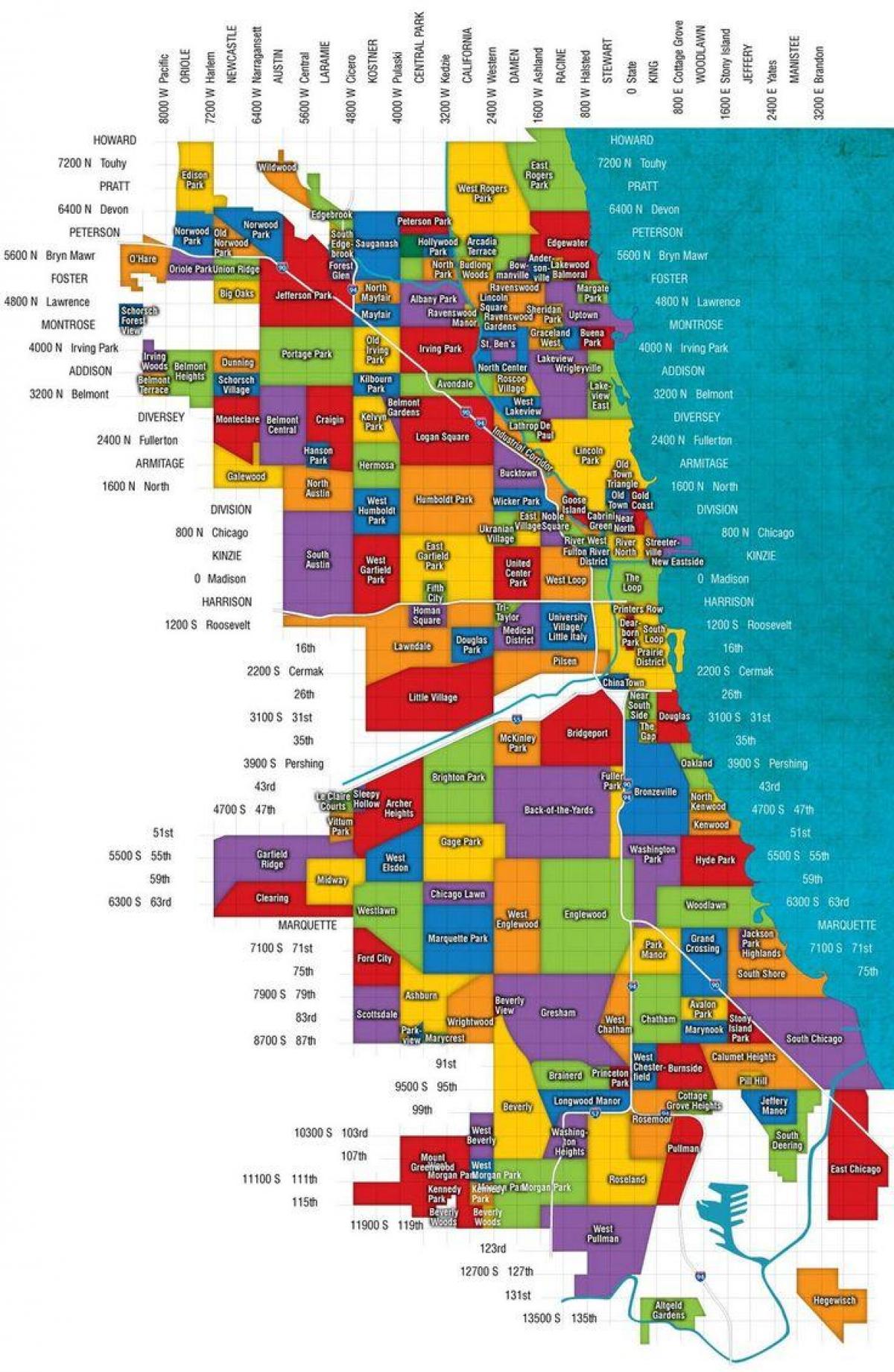 mapa Chicago a předměstí