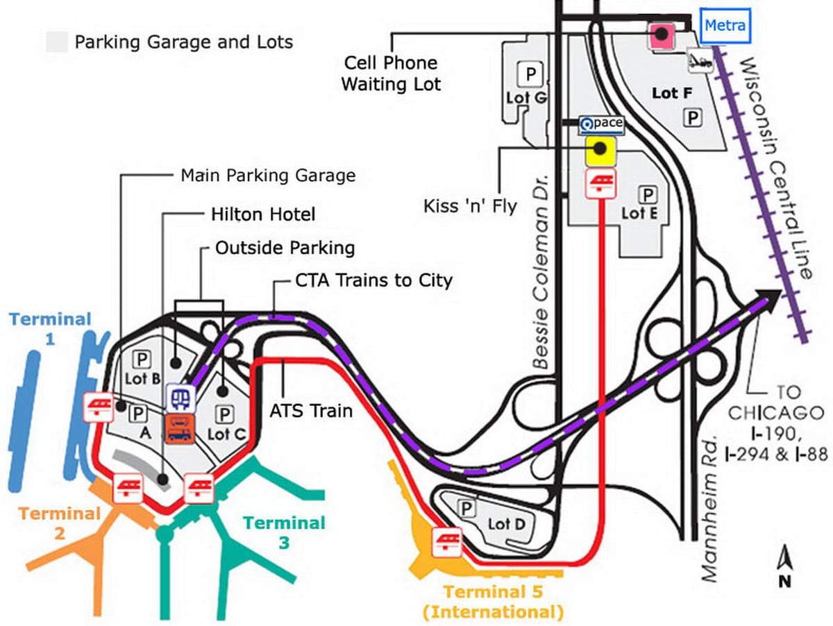 Chicago O ' Hare parkování mapě