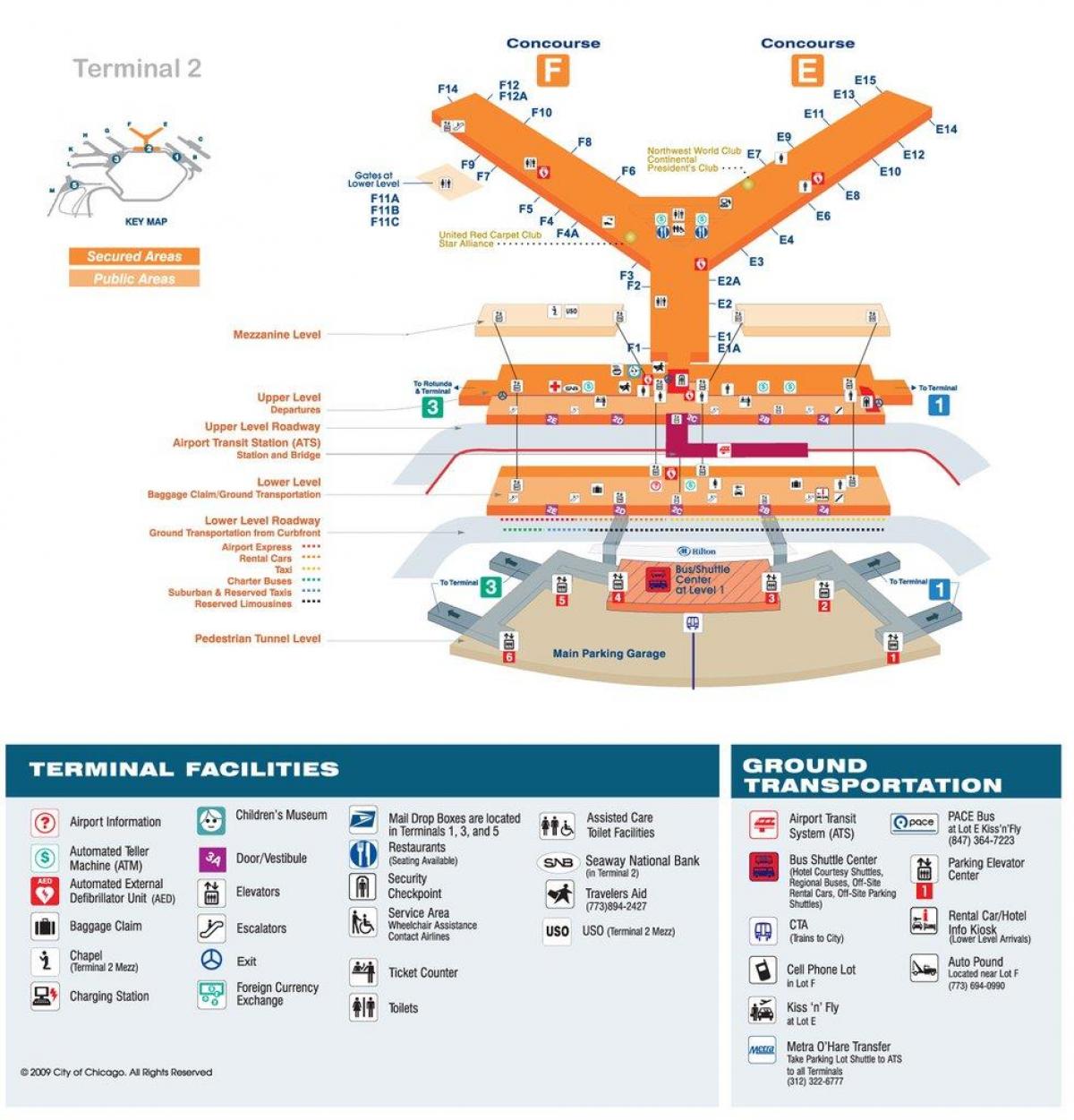 mapa O Hare terminálu 2