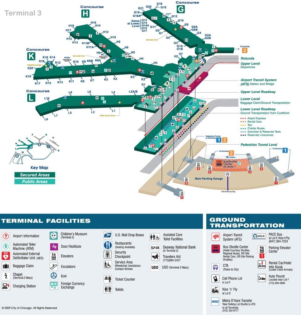Chicago ord mapa letiště