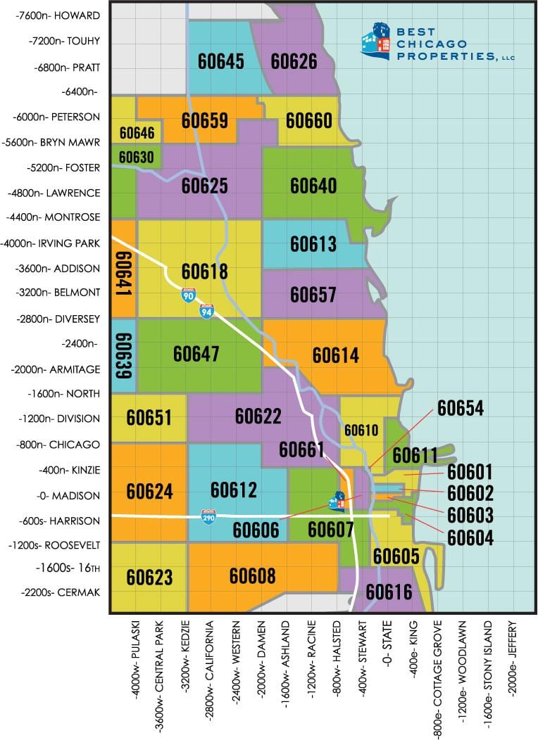 Chicagu, psč mapě