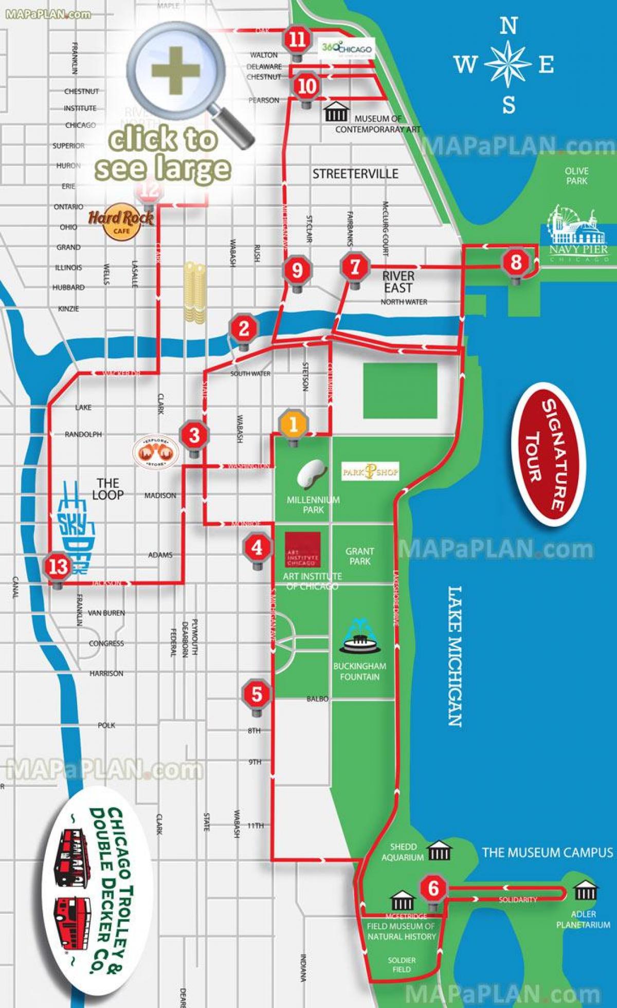 Chicago big bus tour mapě