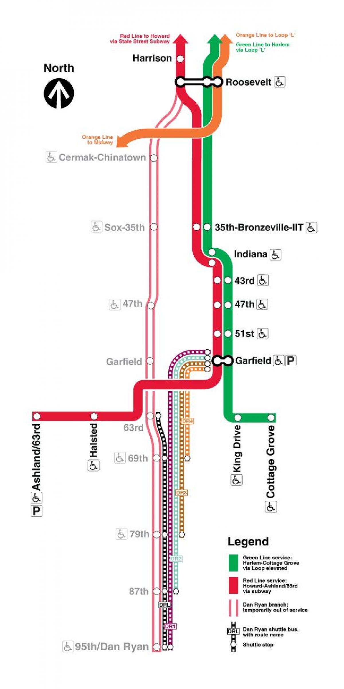 mapa červená čára Chicago