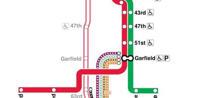 Mapa červená čára Chicago
