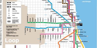 Chicago vlak mapě modrou čáru