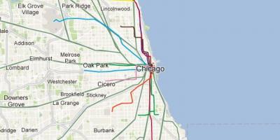 Chicago modrá linka vlak mapě