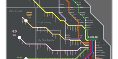 Metra vlak mapa Chicago