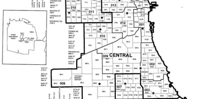 Policie okresů mapa Chicago
