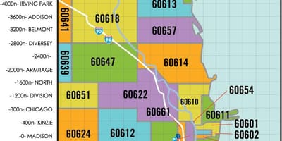 Chicagu, psč mapě